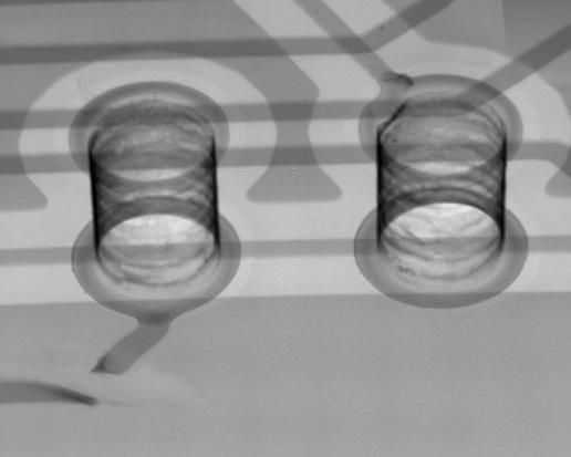 Angled X-ray image of PCB vias
